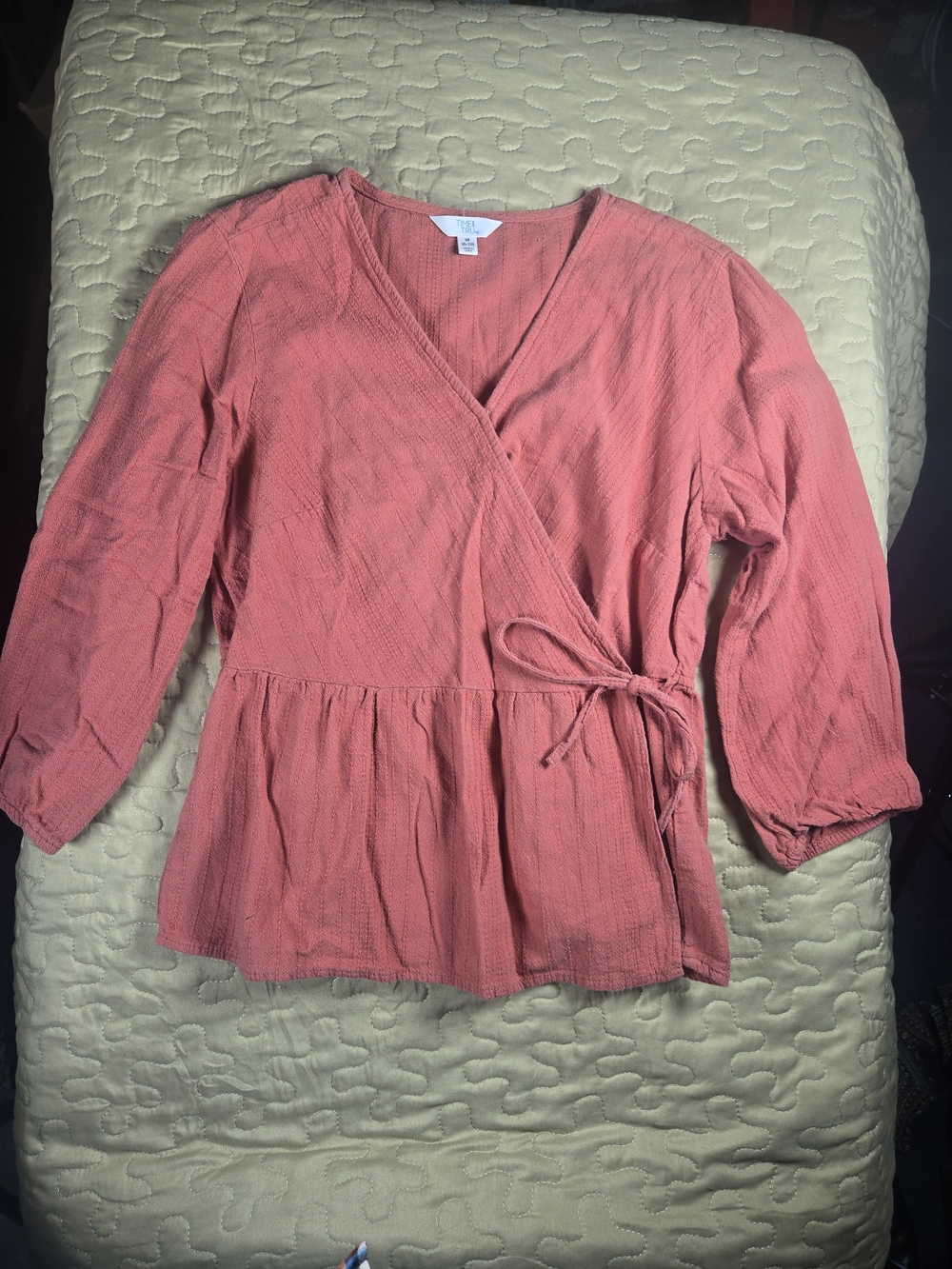 Time and Tru Coral Wrap Peplum Blouse
